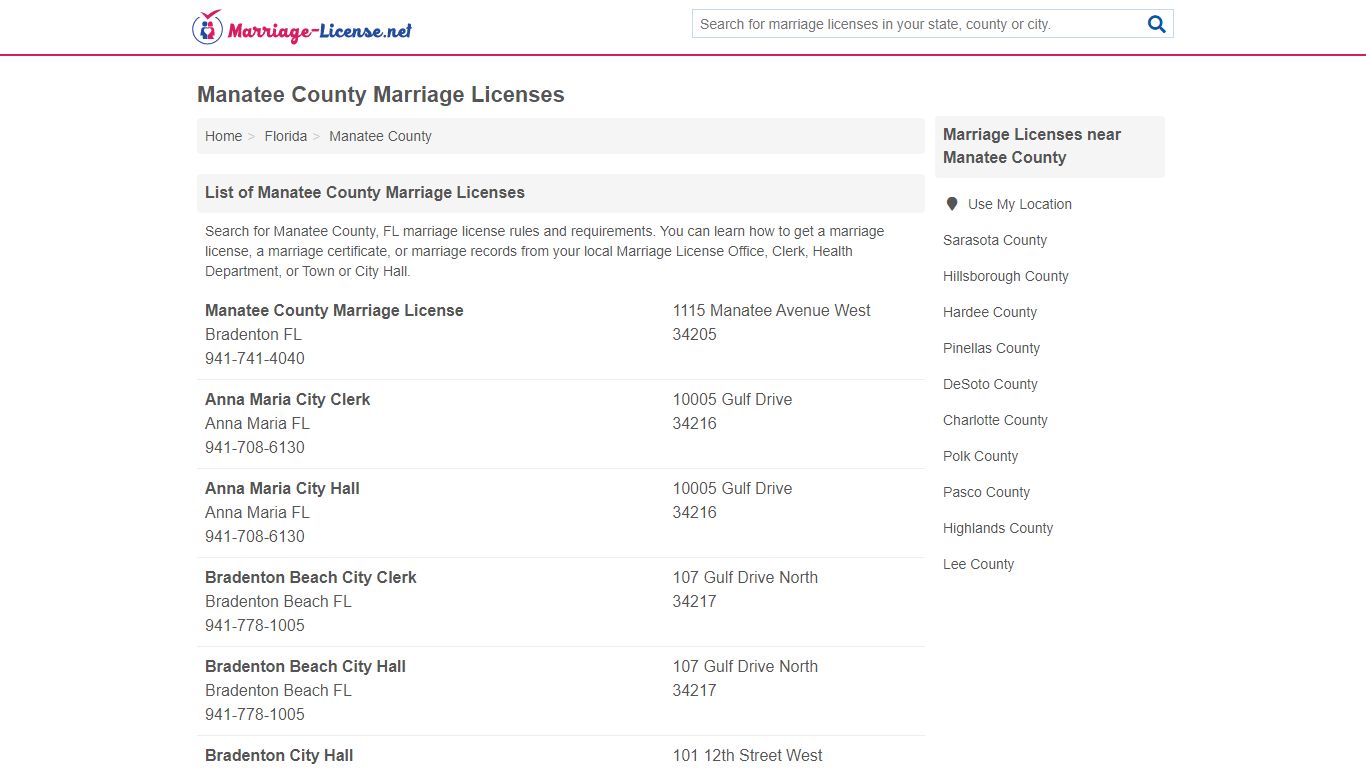 Manatee County Marriage Licenses