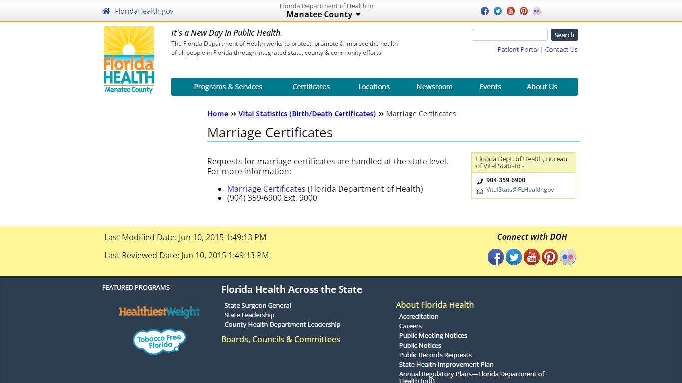 Marriage Certificates | Florida Department of Health in Manatee